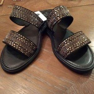 New Gorgeous Black And Bronze Super Comfortable Glittery Ladies Sandals